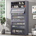 Tall Shoe Cabinet with Clear Doors, Large Capacity Bamboo Shoe Cabinet, 40-45 Pairs Shoe Rack Organizer for Closet Entrance, Hallway, Living Room, Bedroom