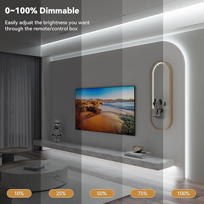 PAUTIX COB LED Strip Light,Strip Lights with RF Remote,UL Listed Daylight White Natural White 6000K 16.4ft Super Bright Dimmable 24V Flexible LED Tape Lights,Cabinets Kitchen Mirror Office Lighting