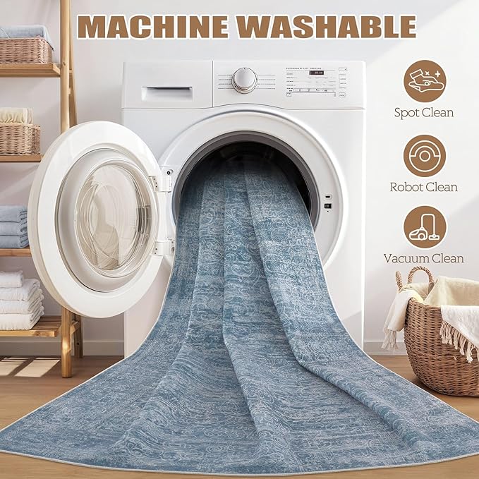Area Rug Living Room Rugs - 5x7 Large Soft Indoor Neutral Modern Abstract Low Pile Washable Rug Carpet for Bedroom Dining Room Farmhouse Home Office - Dark Blue