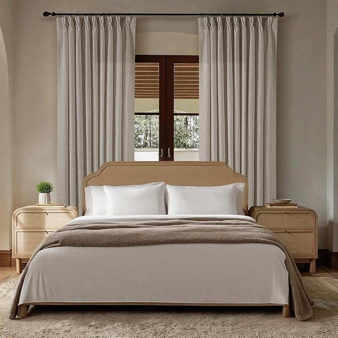 Taupe 60 Inch Wide Curtains 96 Inches Long for Living Room Light Filtering Semi Sheer Modern Farmhouse Pleated Curtain with Hooks Rings for Patio Sliding Door Large Window Burlywood Birch 1 Panel