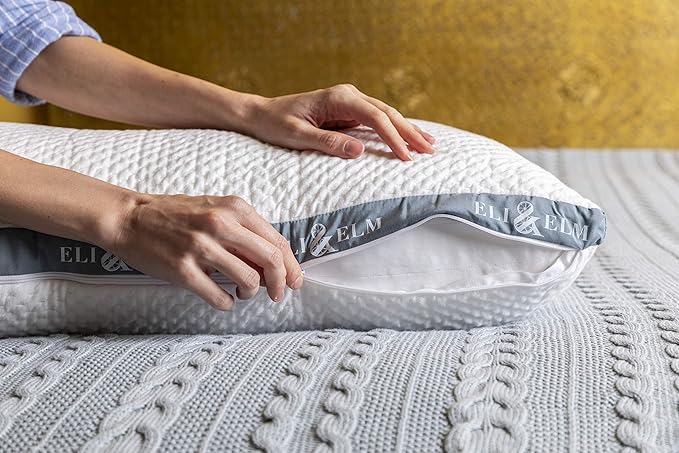 Eli & Elm | Best Ergonomic Side Sleeper Pillow for Neck Pain. Supportive Cooling Memory Foam Fill with Luxury Breathable Cover. U-Shape Contoured Design. Queen Size Bed Pillow