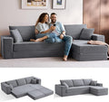 LINSY HOME Convertible Sofa Bed with 2 Pillows & Ottoman, Boneless Couch Folding Modular Sectional Sleeper Sofa, L Shaped Sofas Corduroy Couch Bed Compression Sofa for Living Room Apartment, Grey