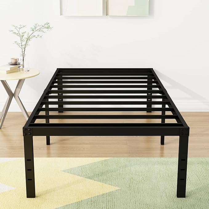18 Inch Twin XL Bed Frame Heavy Duty No Box Spring Needed Metal Platform with Maximum Storage, Easy to Assembly, Noise Free, Black