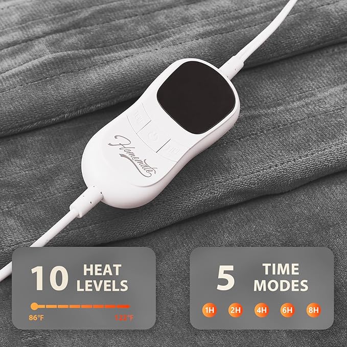 Homemate Electric Heated Blanket King Size - 100"x90" Heating Blanket King Size Dual Control 1/2/4/6/8 Hours Auto-Off 10 Heat Level Over-Heat Protection Flannel Sherpa ETL Certification