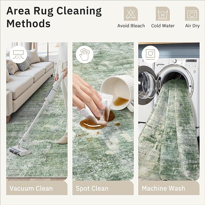 Area Rug 6x9 Abstract Rugs for Living Room 6 x 9 Washable Rugs Green Non Slip Low Pile Rugs for Bedroom Dining Room Foldable Thin