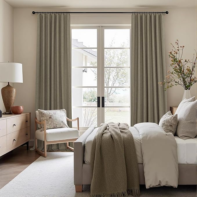 Taupe Blackout Curtains 90 Inches Long Thick Linen Patio Curtain for Sliding Glass Doors Neutral Cottagecore Home Decor Living Room Darkening Energy Saving Drape Window Coverings 52x90 Length 2 Panels