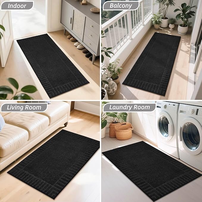 BEQHAUSE Door-Mat-Non-Slip Dirt Trapper Door Mats Low-Profile Front Door Mat Absorbent Floor Mats for Entryway Washable Mud Resistant Home Entrance Doormat, Black, 24"x60"