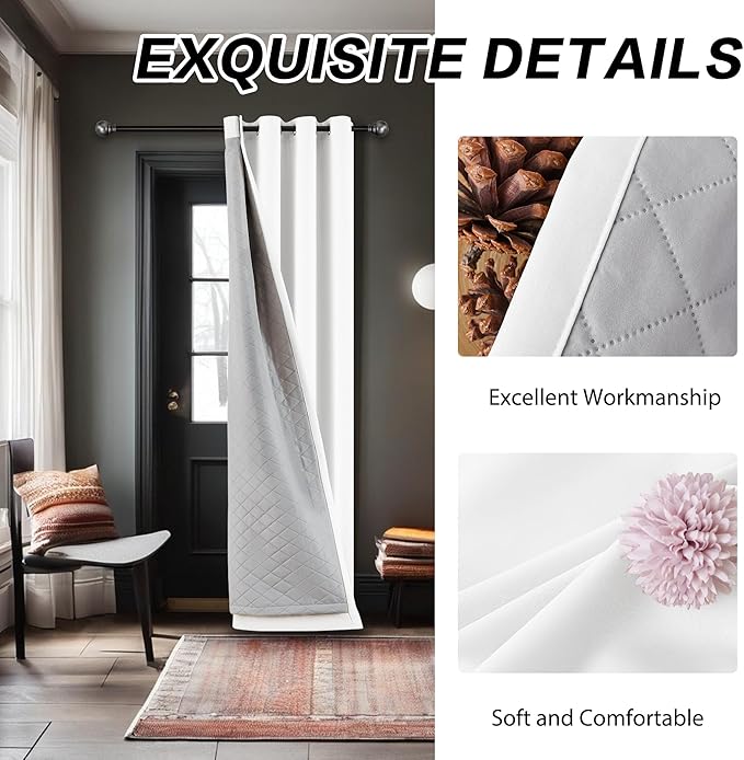 Soundproof 3-in-1 White 100% Blackout Room Divider Curtains for Bedroom Thermal Grommet Curtains 50x108 inches 1 Panel
