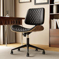 Home Office Desk Chair with Wheels, Armless Adjustable Height PU Leather Office Chair, Mid Back Ergonomic Computer Chair, Walnut Curved Seat Design No-Arm Chair (Half-Black)