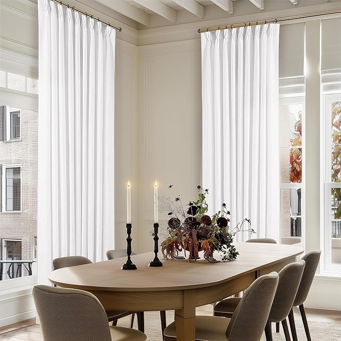 White Pinch Pleated Linen Curtains 96 Inches Long 60 Inch Width Linen Blend Light Filtering Window Curtains 96 Inch for Living Room Bedroom Patio Pinch Pleat Drapes with Hooks Rings 1 Panel 60Wx96L