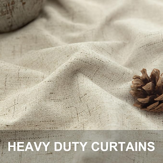 Thick Linen Blackout Curtains 104 Inches Long 2 Panel Set Custom Length Decorative Black Out Heat Draft Blocking Neutral Burlap Large Window Drape for Home Office Living Room Dining Area Bedroom Beige