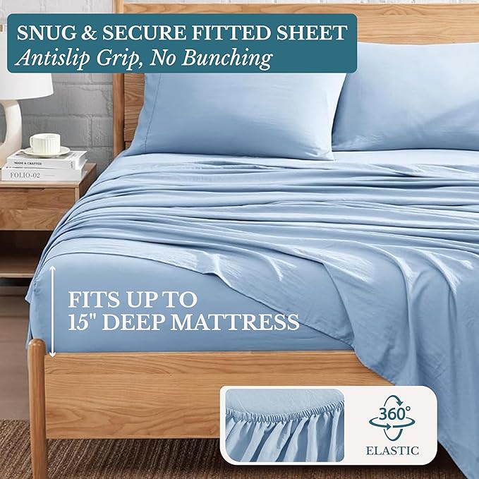 Casa Platino 3 Piece Set Includes Twin Flat Sheet, Fitted Sheet and 1 Pillowcase, Ultra Soft Hydro-Brushed Microfiber, Twin Size Sheets Set with Deep Pockets - French Blue
