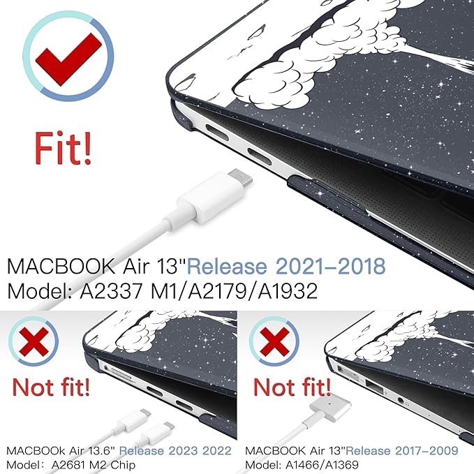 MEEgoodo MacBook Air Case 13.3 Inch - Hard Shell with Keyboard Cover & Touch ID - Astronaut Rocket Glitter