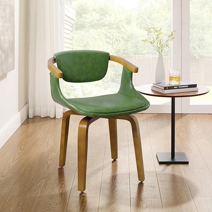Art Leon Dining Chairs Set of 2 - Mid Century Modern Retro Faux Leather Chair, Small Comfy Upholstered Swivel Desk Chairs No Wheels, Green