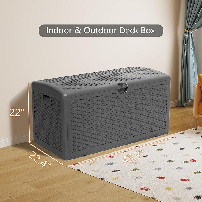 90 Gallon Plus Outdoor Storage Box Waterproof Lockable Resin Deck Box Large, Patio Storage Bin for Pool Accessories Cushion Furniture, Garden Tools, UV-Resistant Outside Delivery Black
