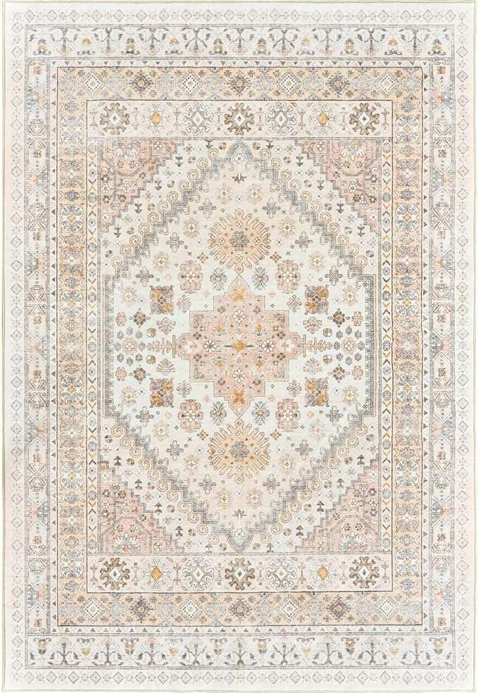 zesthome 8x10 Area Rugs for Living Room,Non-Slip Backing Washable Rugs,Vintage Large Area Rug，Stain Resistant Home Decor Rug