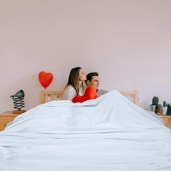 HILLFAIR 100% Cotton Blanket- 120" x 120" XXL Oversized King Bed Blankets - Family Size 10 ft x 10 ft Big - All Season Soft Cozy Breathable Blankets for Bed - Extra Large King Cotton Blanket- White