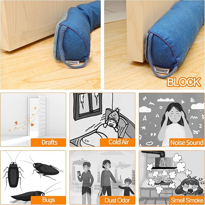 TORRAMI 32" Door Draft Stopper Under Bottom Insulation Noise Air Stopper 2.0LB,Draft Guard Seal for Doors and Windows - Blue Triangle