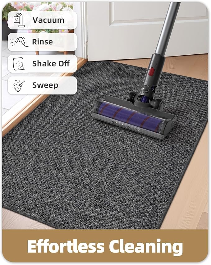Color&Geometry Ultra-Thin Indoor Door Mat, 21"x31" Low-Profile Non-Slip Entryway Rug with Modern Geometric Texture, Washable Doormat for Entrance, Front Doors, Grey (FOLD)