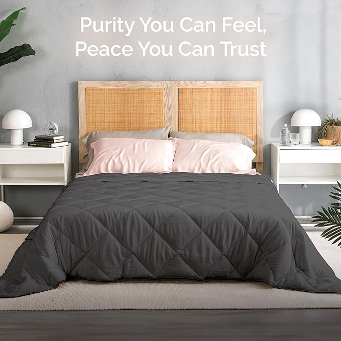 100% Viscose Derived from Bamboo Comforter, Cooling Comforter, Duvet Insert, Breathable, Extra Fluffy, Lightweight Comforters, Charcoal - King Size