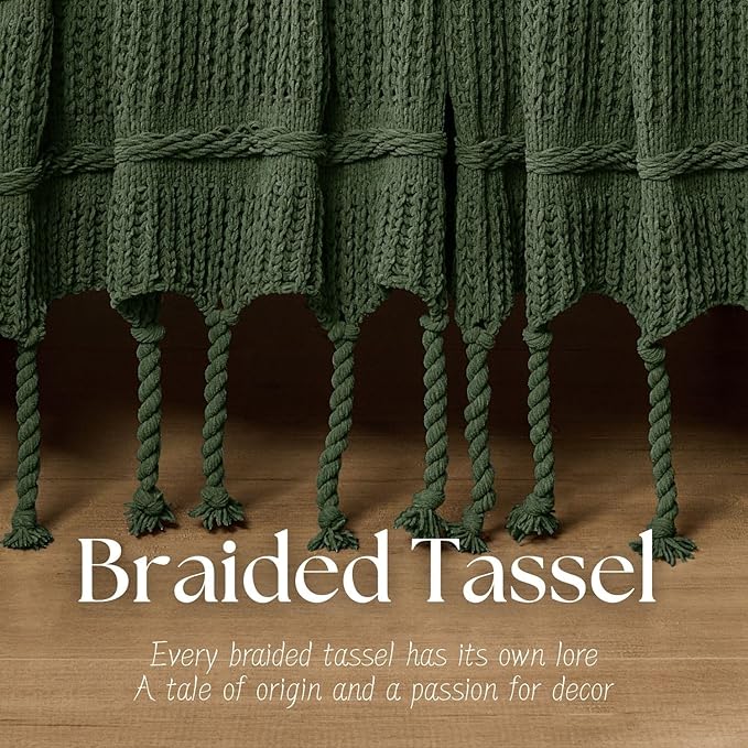 Boho Knitted Chenille Blanket with Tassels - Lightweight & Soft All-Season Throw - 3D Classic Pattern for Living Room Bedroom Couch, Imperial Green, Twin 60"x80"