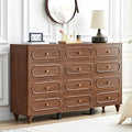 12 Drawer Fluted Dresser for Bedroom, Mid Century Modern Chest of Drawers, Wood Storage Small Dresser Organizer for Bedroom Living Room Hallway Closet, Walnut