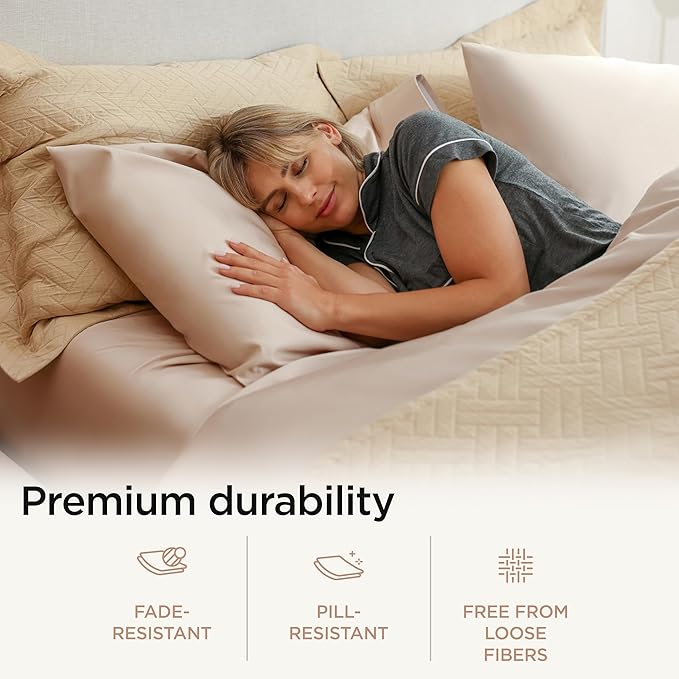 Threadmill Luxury Supima Cotton Sheets, Luxury 1200 Thread Count Soft 100% Cotton Sheets for Queen Size Bed, 4 Pc Beige Bed Sheets Queen Set, 5-Star Hotel Quality Deep Pocket Bed Sheets Set