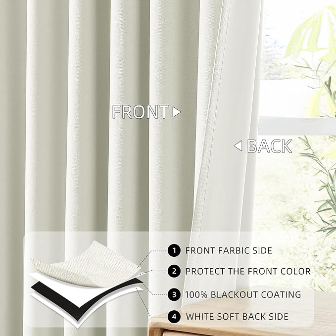 ChrisDowa 100% Blackout Iovry Solid Curtains 45 Inches Long 2 Panels for Bedroom Living Room,Farmhouse Room Darkening Thermal Insulated Soundproof Grommet Top Window Treatment Drapes,52x45