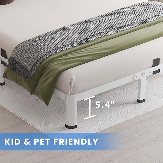 MAF 7 Inch King Metal Platform Bed Frame White with Round Corner Legs, Mattress Slide Stopper, 3000 LBS Heavy Duty Steel Slats Support, Noise Free, No Box Spring Needed, Easy Assembly
