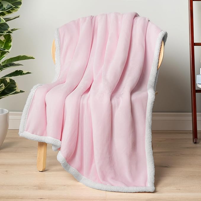 PAVILIA Sherpa Fleece Throw Blanket for Couch, Twin Size, Light Pink, Plush Soft Fuzzy Sofa Blanket, Cozy Reversible Winter Throw for Women Men, 60x80 Inches