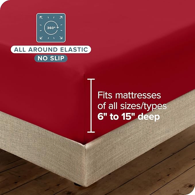 Bare Home Hotel Luxury Queen Sheet Set, Extra Soft - 6 Piece Set - Deep Pockets - Easy Fit - Cooling & Breathable - Wrinkle, Fade, Stain Resistant - Includes 4 Pillowcases (Queen, Red)