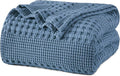 PHF 100% Cotton Waffle Weave Blanket Twin Size for Bed, Soft Lightweight & Breathable, All-Season Comfort, Luxury Aesthetic Woven Bedding for Home Decor, 66"x90", Denim Blue