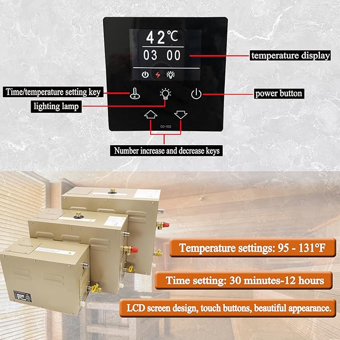 Steam shower generator,18kw Household-Commercial,Steam shower generator kit,with self-draining system,Temperature adjustable 95-131°F,Applicable space 560～735ft3