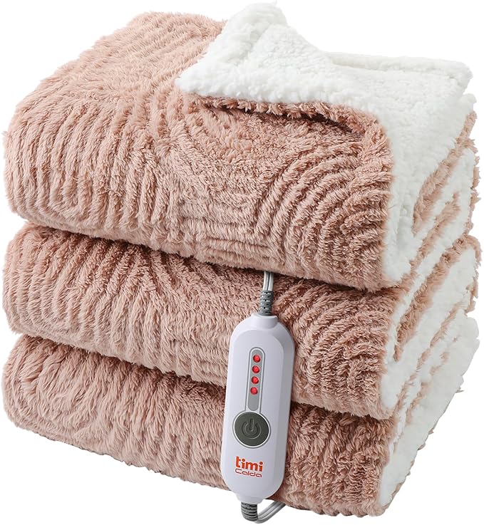 Heated Blanket Twin Size- 62"x84" Cozy Soft Jacquard Heating Blanket with 4 Heat Levels & 4 Hours Auto-Off, Jacquard Fleece, Overheating Protection, Warm Gifts, Brown