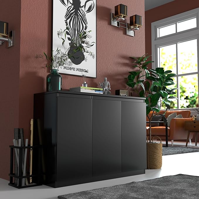 Black Buffet Storage Cabinet with 3 Door, 43" W Coffee Bar Cabinet, Kitchen Buffet Sideboard for Living Room, Kitchen, 43.3" W x 31.5" H