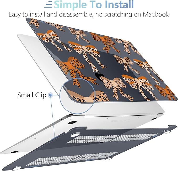 MEEgoodo for MacBook Air 13 inch Case 2021 2020 2019 2018 A2337 M1 A2179 A1932 with Touch ID, Plastic Hard Shell & Keyboard Cover Compatible with MacBook Air Case 13.3,Ribbon Bow with Leopard Skin