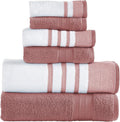 Modern Threads 6 Piece Set, 2 Bath Towels, 2 Hand Towels, 2 Washcloths, Quick Dry White/Contrast Reinhart Rosewood