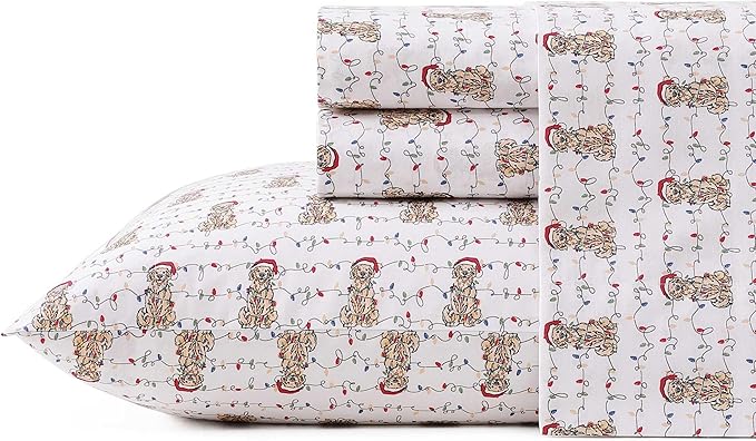 Tommy Bahama - Queen Size Sheet Set, Crisp & Cool Cotton Percale Bedding with a Smooth Lightweight Feel, 4 Piece Holiday Bed Sheets with Matching Pillowcases (Wrapped Up Red)