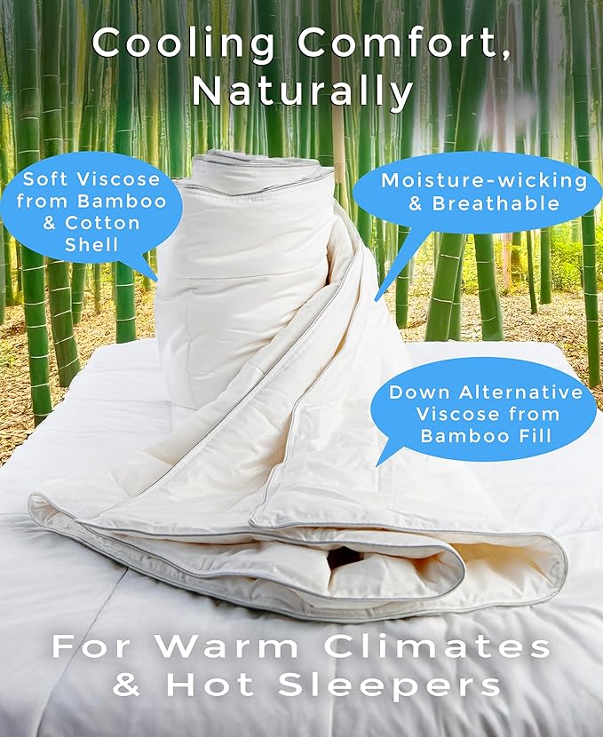 Cooling Comforter, Fill 100% Viscose from Bamboo, Cover 60% Viscose from Bamboo 40% Cotton, Lightweight Duvet Insert, Breathable Summer Quilt, 40x60 inches, for Cot, Crib, Travel, Single, or Throw