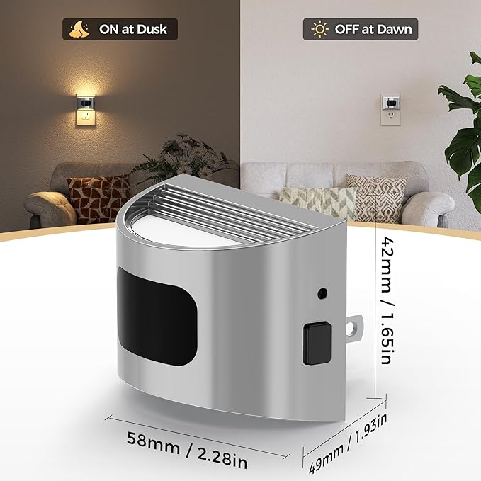 DORESshop LED Night Light[2 Pack], Silver Night Lights Plug into Wall, 3 Mode Plug in Night Light with Motion Sensor, Dusk to Dawn Sensor, Nightlights for Adults, Bedroom, Bathroom, Hallway