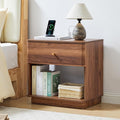 Narrow Nightstand Set of 2, Wooden Small 2 Drawer Nightstand, Slim Side End Table, Skinny Bedside Table, Mid Century Modern Night Stand with Drawers, for Living Room (Walnut-Charging Station-1 pc)