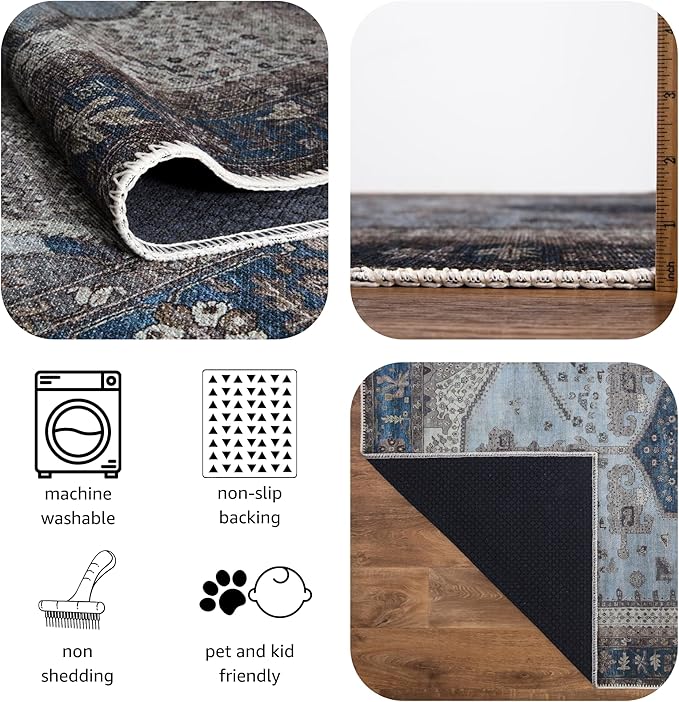 Keen Home Design 2x7 Rug - Machine Washable Runner Rug with Non-Slip Backing, Ideal for Hallway, Entryway, Kitchen, Laundry Room - Vintage, Easy Clean, Durable, Low Pile Rug - (2'6" x 7')