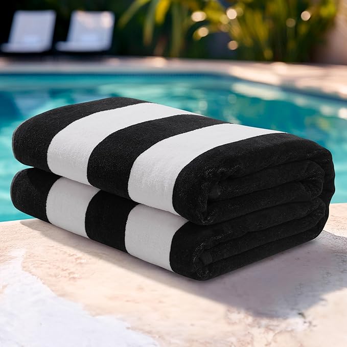 Juicy Couture Black/White Green/Pink Reversible Cabana 36" x 72" 100% Cotton Oversized Beach Towel - Soft, Absorbent, and Quick-Drying, Perfect for Beach, Pool, or Travel