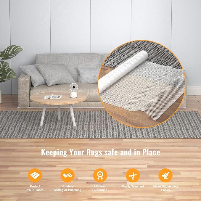 Silicone Non-Slip Rug Pad, Anti Skid Thin Area Rug Pad Gripper, Under Carpet Rug Mats for Hardwood Surface Floors, Keep Rugs in Place-2x6 Ft