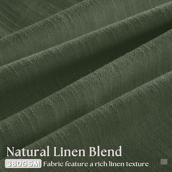 Pleated Linen Curtains 90 Inches Long for Living Room Pinch Pleat Hooks for Track System Back Tab Custom Made Memory Shape Drape Light Filtering Olive Green Living Room Bedroom Window Curtain 90 Inch