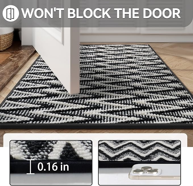 Indoor Door Mat 31x47, Dirt Resistant & Absorbent Doormat for Entryway Inside, Non-Slip Rubber Backing Front Door Mat Indoor Entrance, Low-Profile, Washable, Black