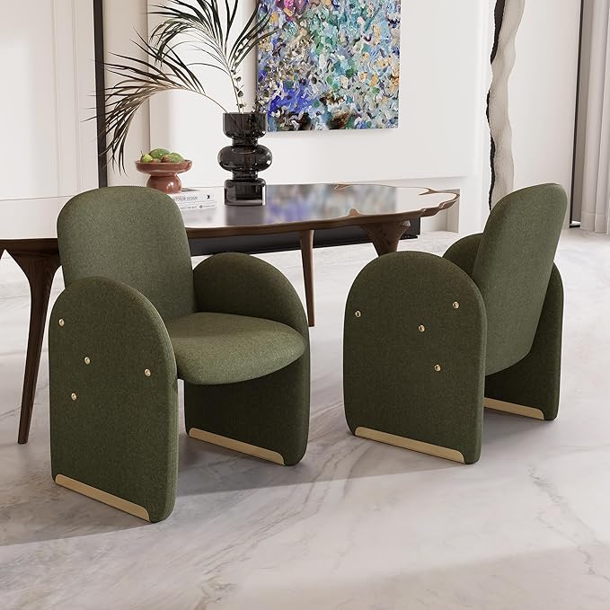 YOUTASTE Oversized Velvet Accent Chair for Living Room, Mid-Century Modern Dining Room Arm Chair with Gold Metal Legs, 300 LBS Capacity, Comfy Upholstered Office Single Sofa, Green