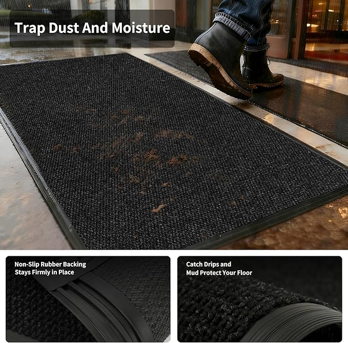3ft x 28ft Front Door Mat Indoor Outdoor Entrance, Commercial Heavy Duty Entryway Matt, Non-Slip Rubber Backing Low Profile Doormat, Waterproof Dirt Trapper Welcome Mat for High Traffic Area
