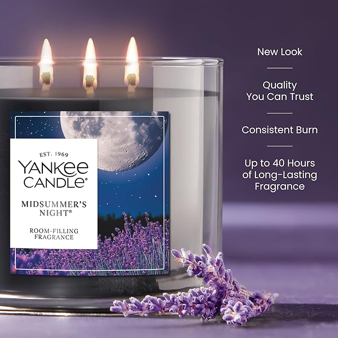 Yankee Candle Mid Summer's Night, Scented Candle, 14.5oz 3-Wick Candle Jar with up to 40 Hours Burn Time, Giftable