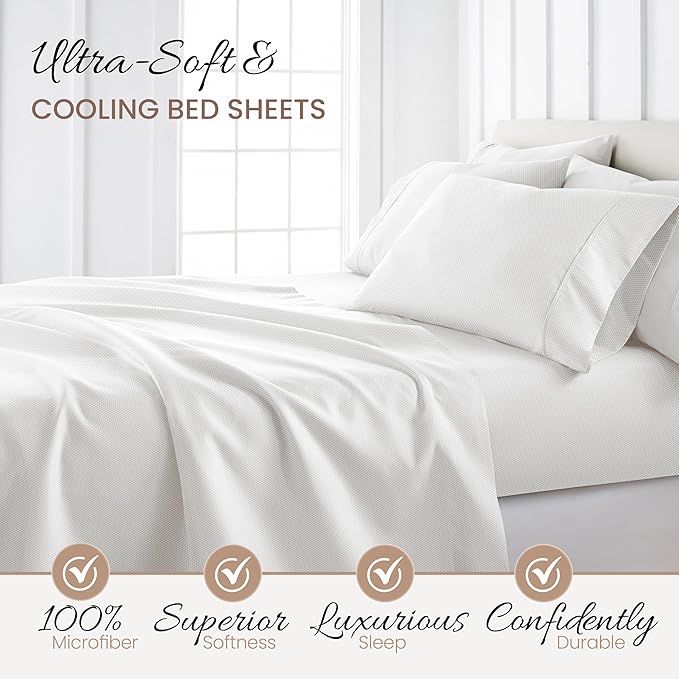 Linen Market Double-Brushed Patterned Microfiber Full Sheet Set 4 Piece – Oeko-TEX Certified Ultra Soft & Wrinkle-Free - 16" Deep Pocket Sheets - Easy Care Full Size - Stippled Light Gray